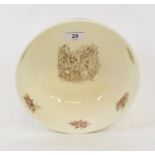 A Rex Whistler for Wedgwood transfer printed pottery bowl, decorated a view of Clovelly, 19.5 cm