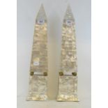 A pair of marble obelisks, covered with mother of pearl, 54 cm high (2)