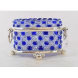 A blue flashed glass biscuit barrel, with plated mounts, 27 cm wide