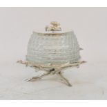 A plated and glass honey pot, 12.5 cm high