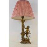 A gilt bronze table lamp, applied a putto, 32 cm high (including fitment)