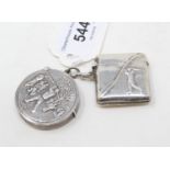 A silver novelty golfing vesta case, and another similar (2)