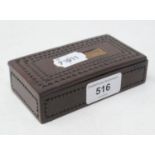 A chip carved treen vesta box, with pin work inlaid decoration, the underside of the lid inset a