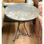 A marble and wrought iron conservatory table, 60.5 cm diameter