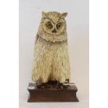 A painted metal book box, applied an owl, 25.5 cm high