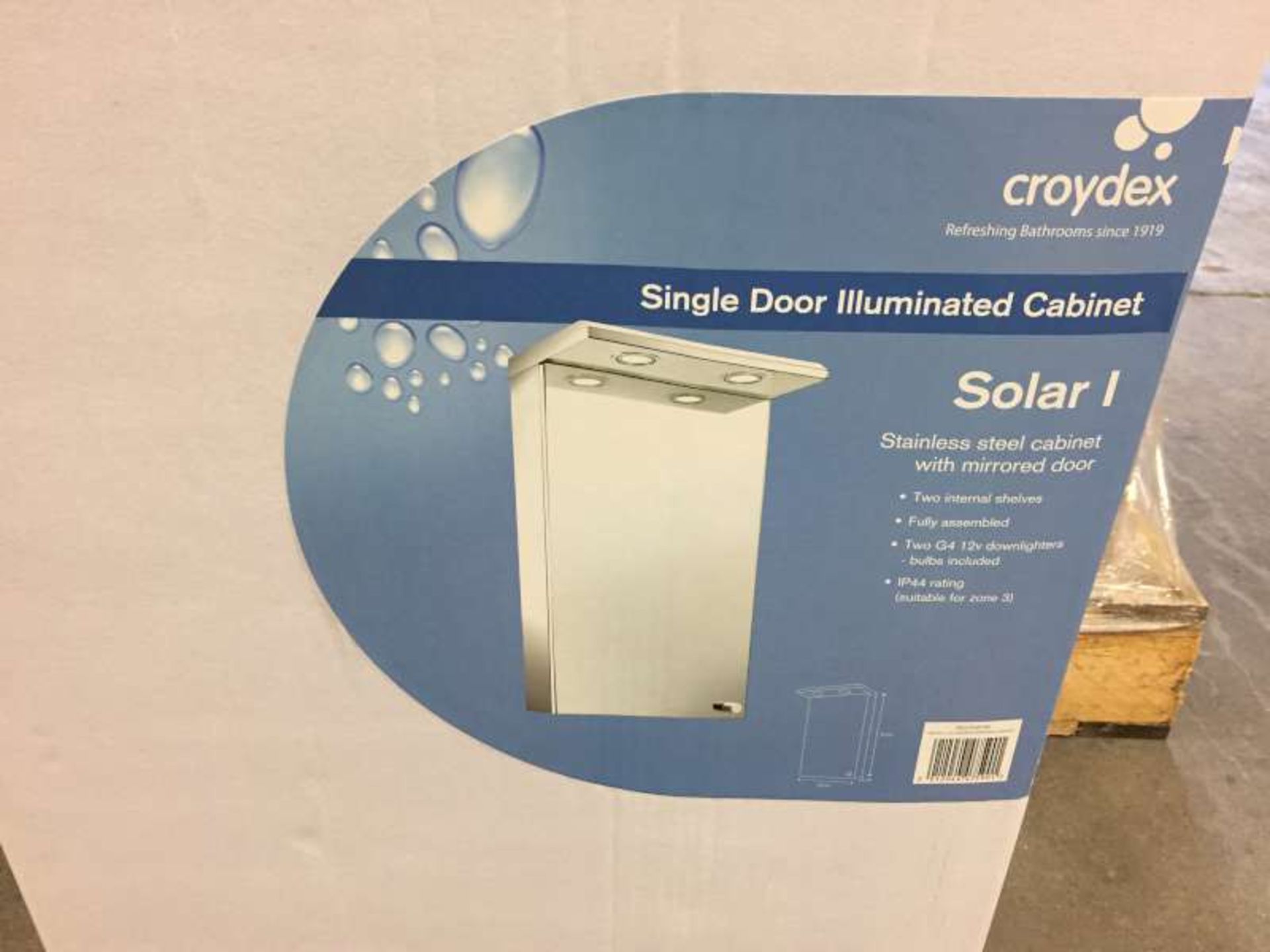 3 X BRAND NEW BOXED CROYDEX SINGLE DOOR ILLUMINATED CABINET SIZE H70 CM X L38 CM X W23 CM