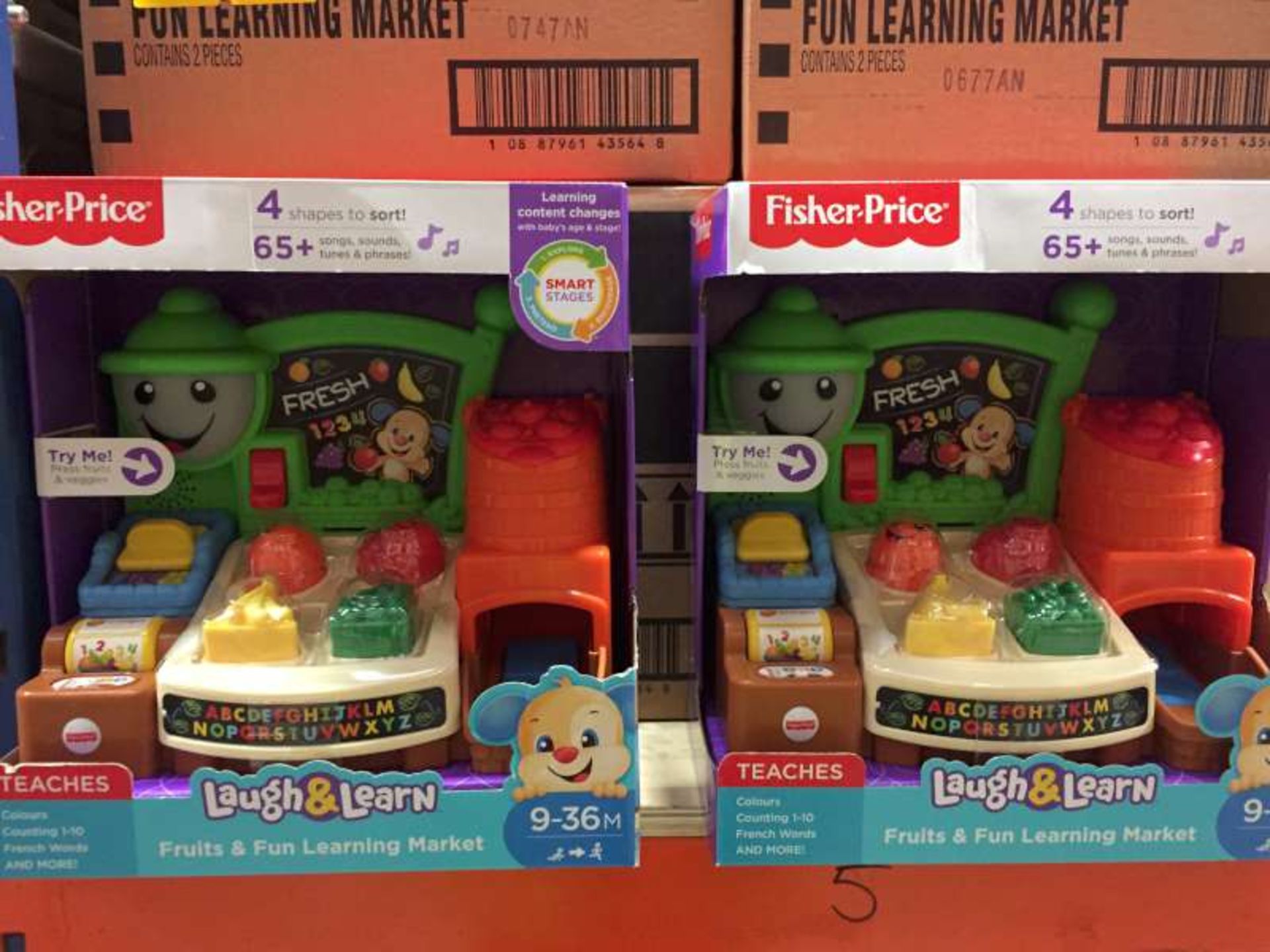 8 X BRAND NEW BOXED FISHER PRICE LAUGH AND LEARN FRUITS AND FUN LEARNING MARKET IN 4 BOXES