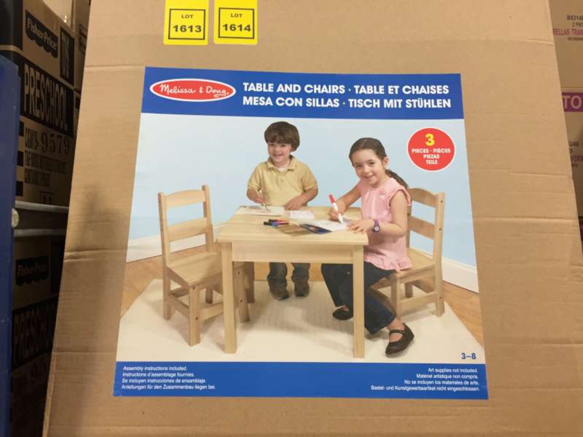 3 X BRAND NEW BOXED MELISSA AND DOUG CHILDRENS TABLE AND CHAIR SETS IN 3 BOXES