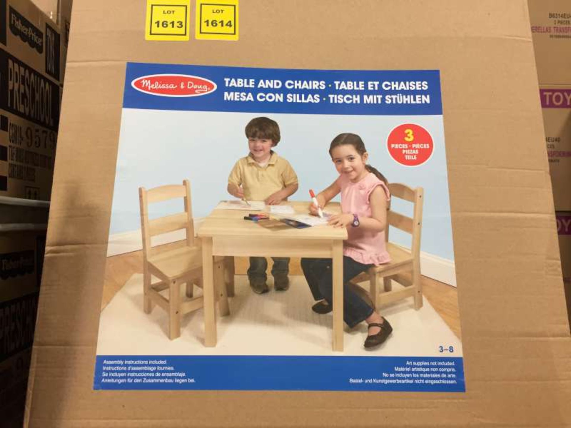 3 X BRAND NEW BOXED MELISSA AND DOUG CHILDRENS TABLE AND CHAIR SETS IN 3 BOXES