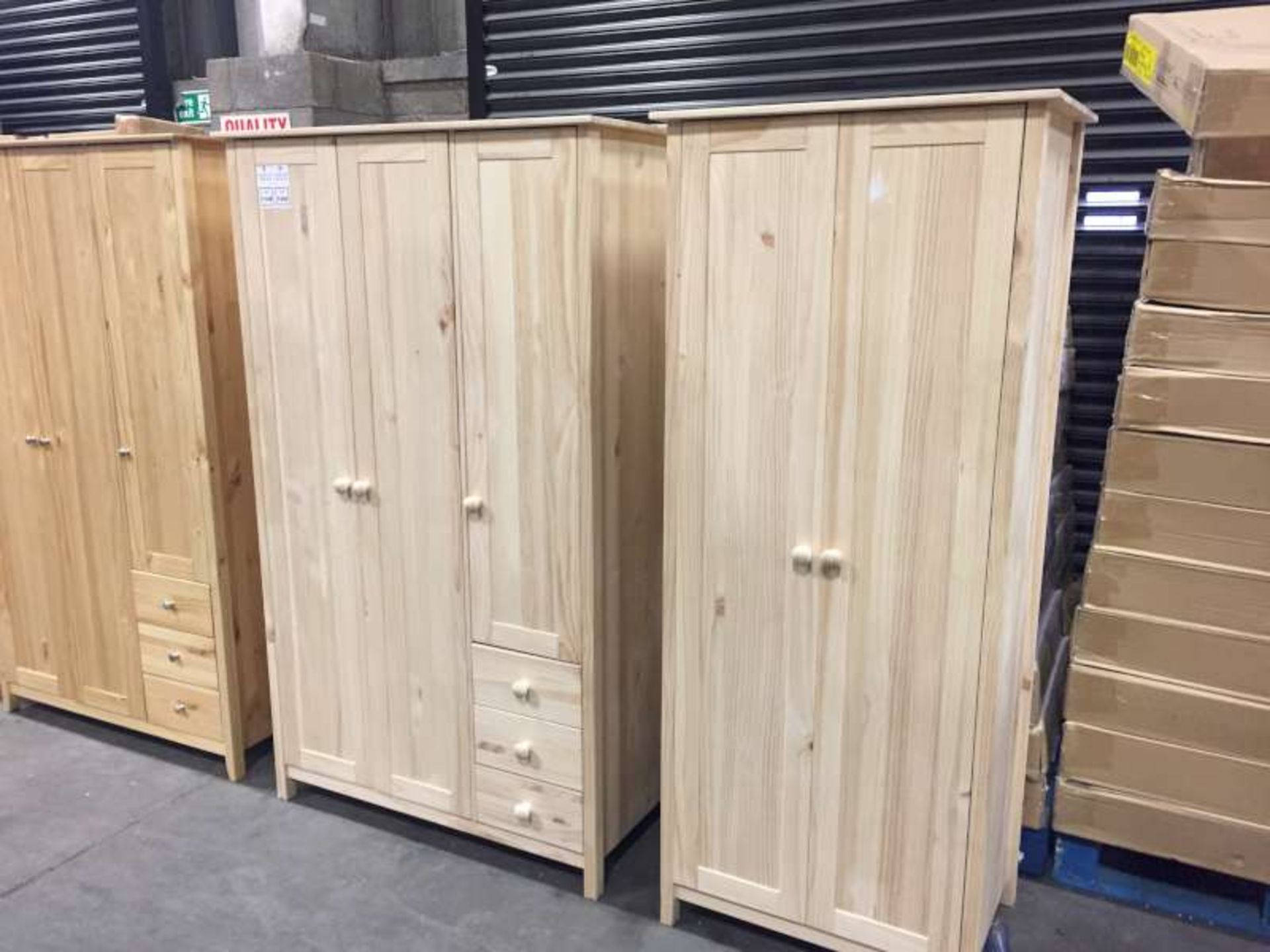 LOT CONTAINING 1 X BRAND NEW BOXED NORDIC PINE DOUBLE WARDROBE AND 1 X BRAND NEW BOXED NORDIC 3 DOOR