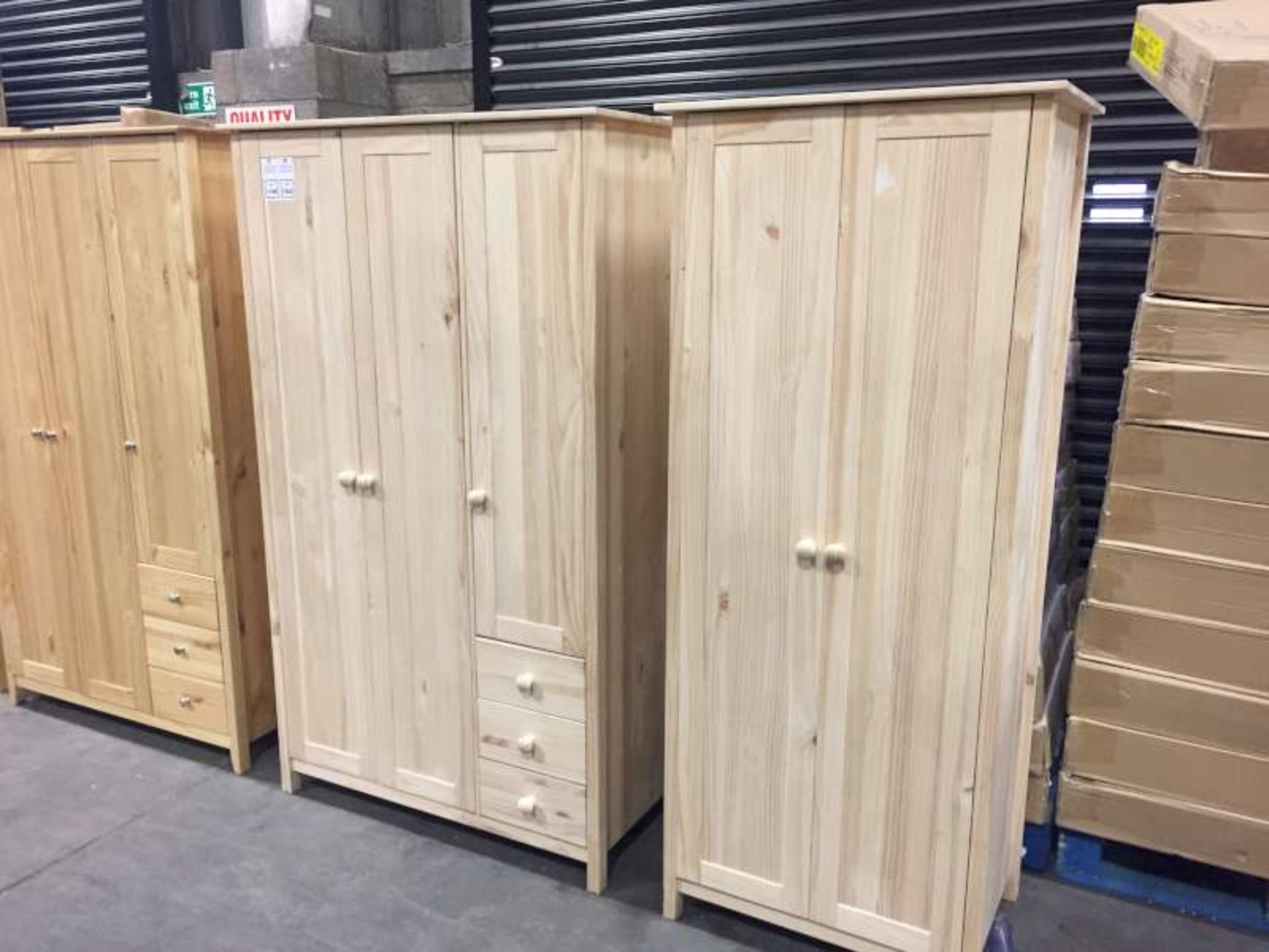 LOT CONTAINING 1 X BRAND NEW BOXED NORDIC PINE DOUBLE WARDROBE AND 1 X BRAND NEW BOXED NORDIC 3 DOOR