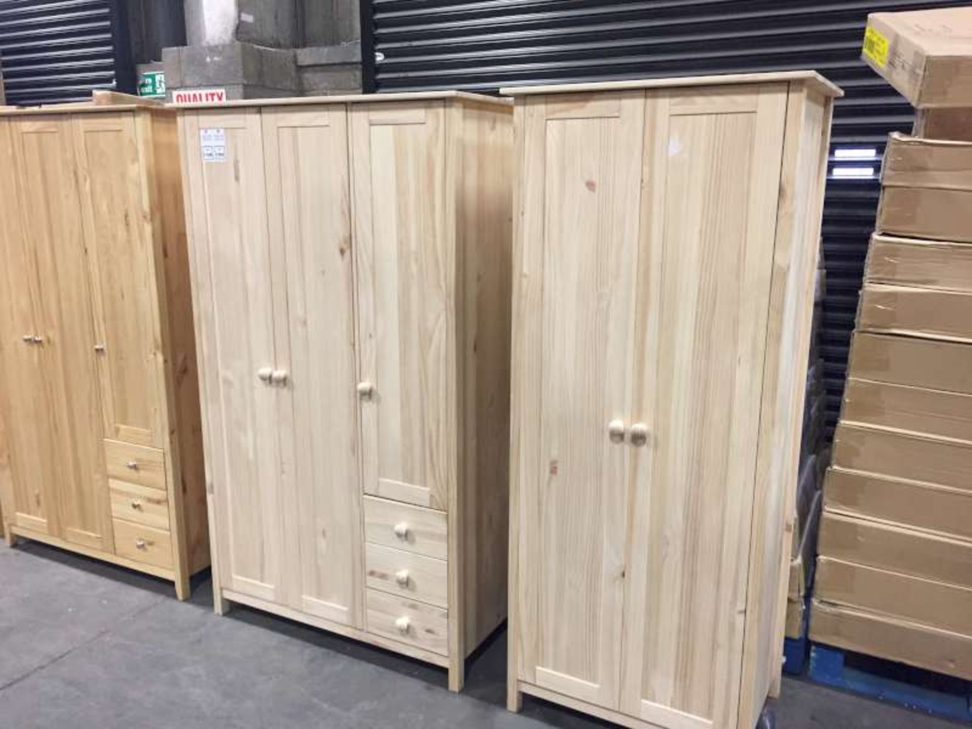 LOT CONTAINING 1 X BRAND NEW BOXED NORDIC PINE DOUBLE WARDROBE AND 1 X BRAND NEW BOXED NORDIC 3 DOOR