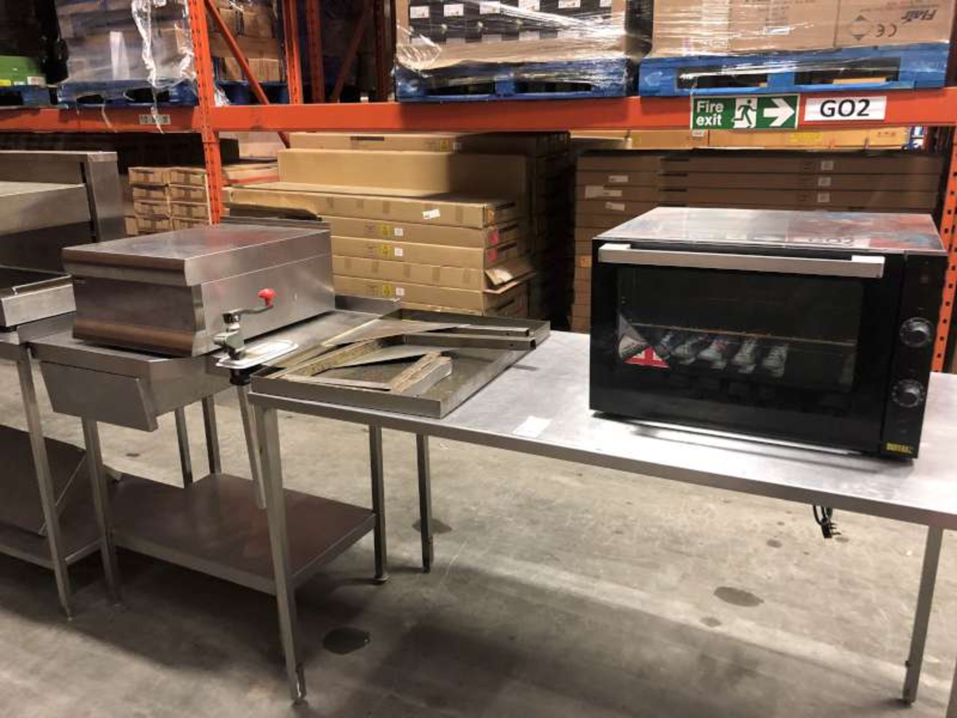2 X CATERING PREP TABLES WITH 1 X BUFFALO MINI OVEN