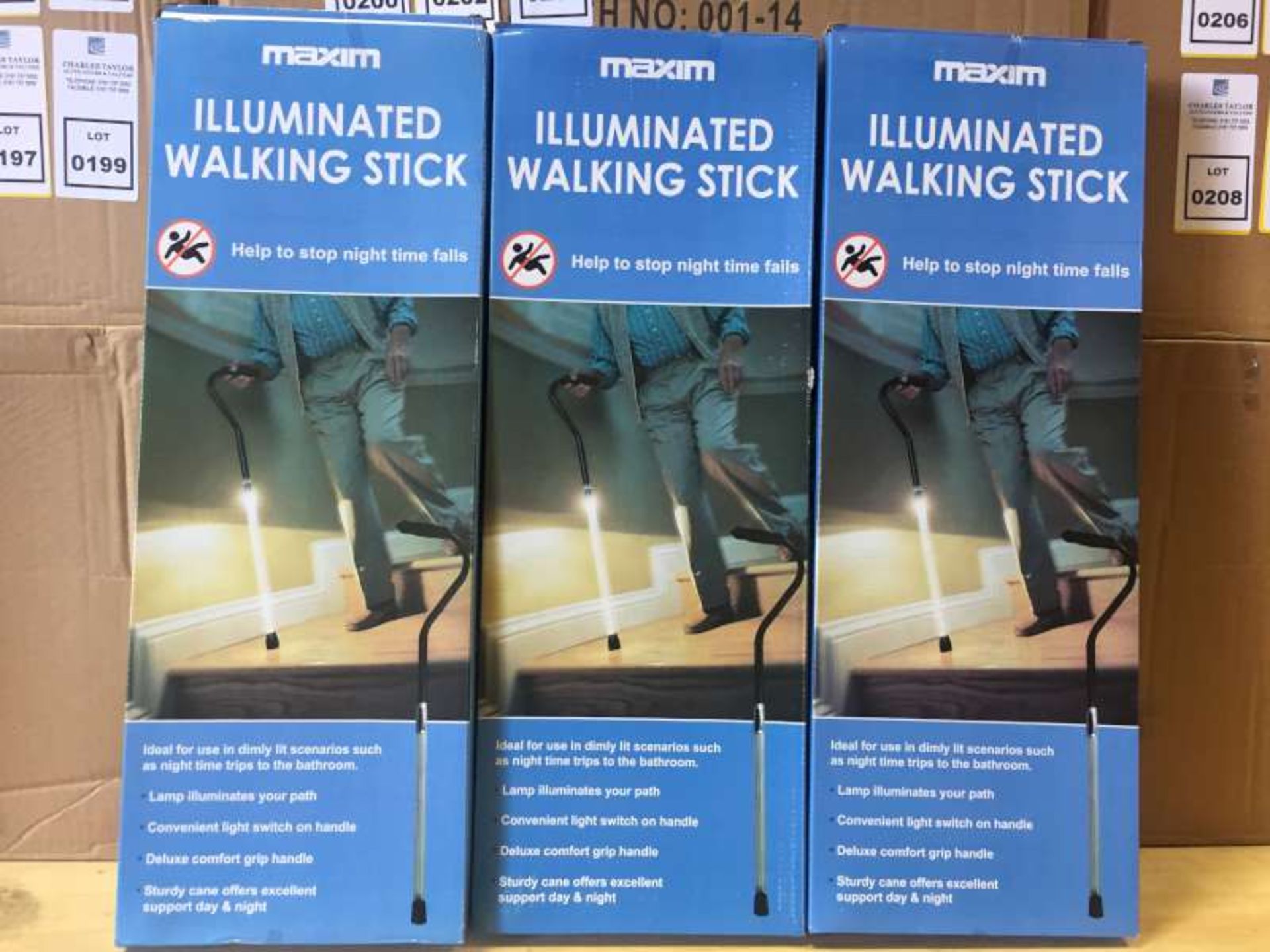 16 X MAXIM ILLUMINATED WALKING STICKS IN 1 BOX