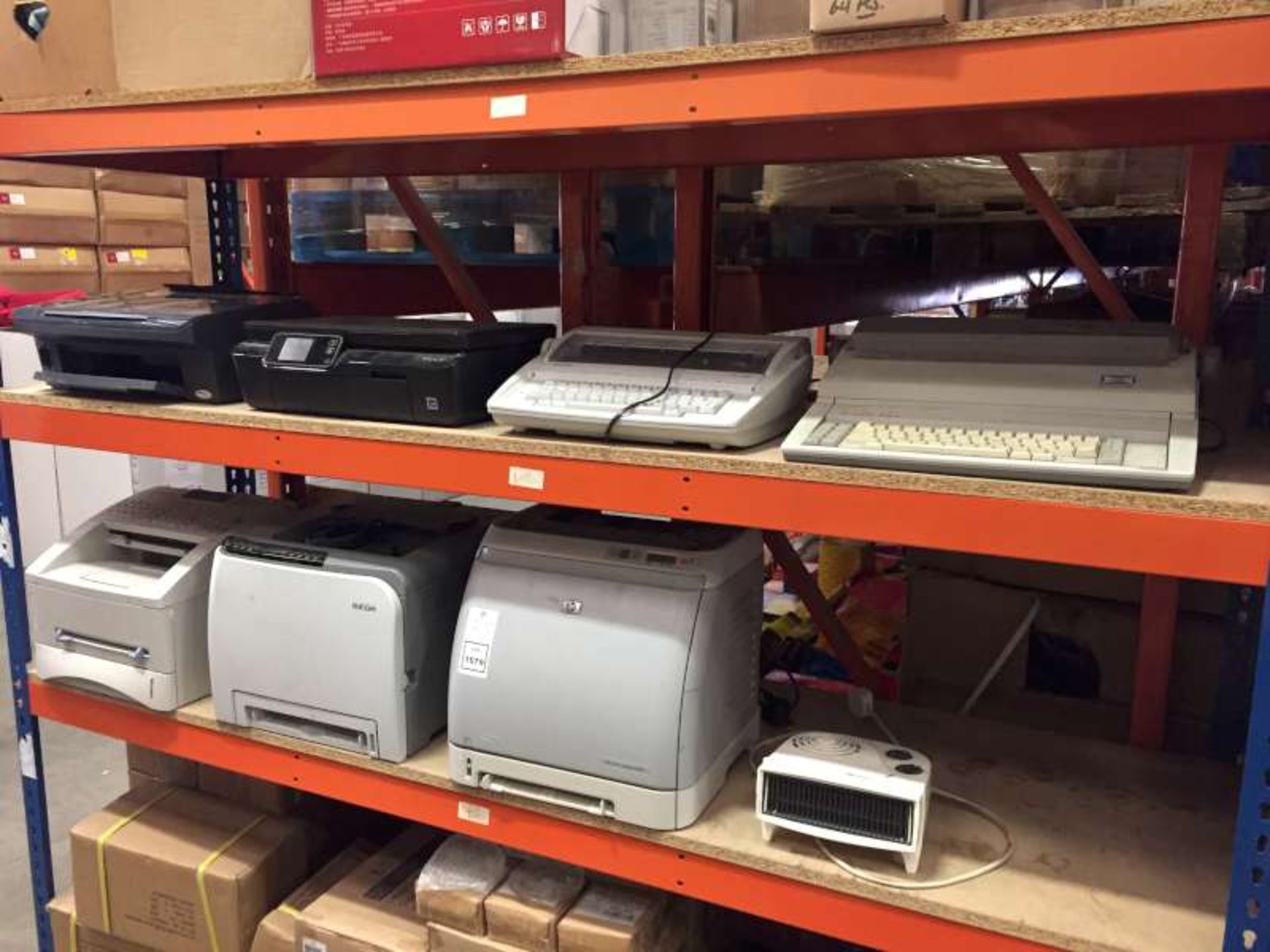 LOT CONTAINING 5 X PRINTERS, 2 X ELECTRIC TYPE WRITERS AND A HEATER
