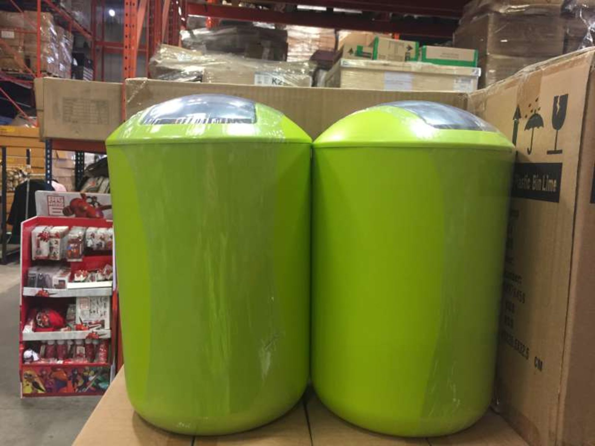 30 X LIME GREEN COLOURED WASTE BINS IN 15 BOXES