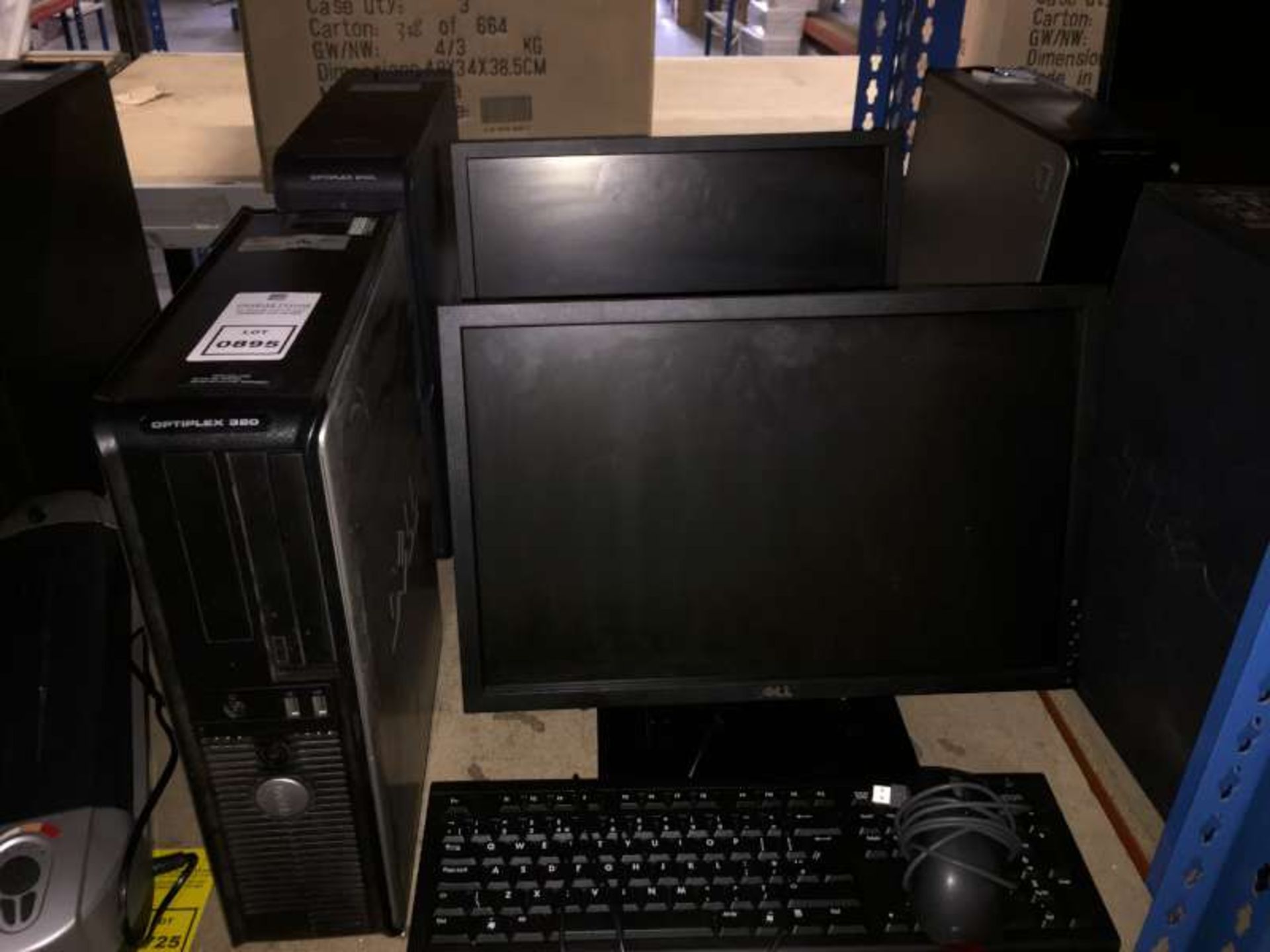 2 X DELL PC BASE UNITS WITH 2 X DELL FLATSCREEN MONITORS, 2 X COMPUTER KEYBOARDS, 1 X COMPUTER