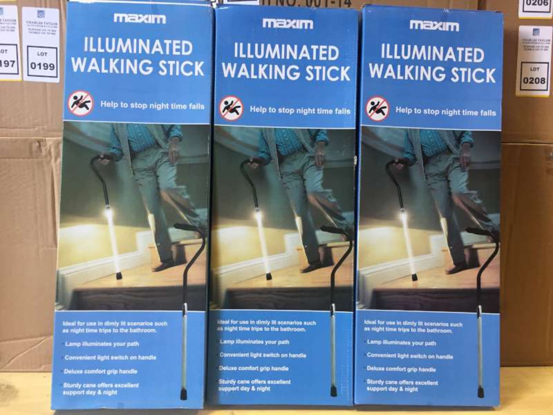 16 X MAXIM ILLUMINATED WALKING STICKS IN 1 BOX