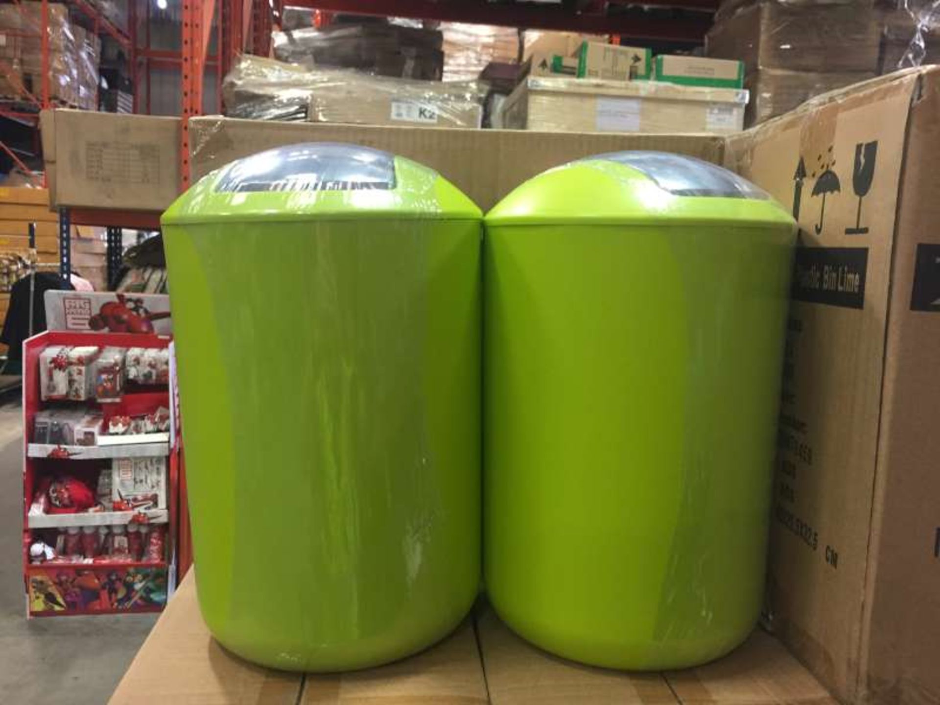 30 X LIME GREEN COLOURED WASTE BINS IN 15 BOXES