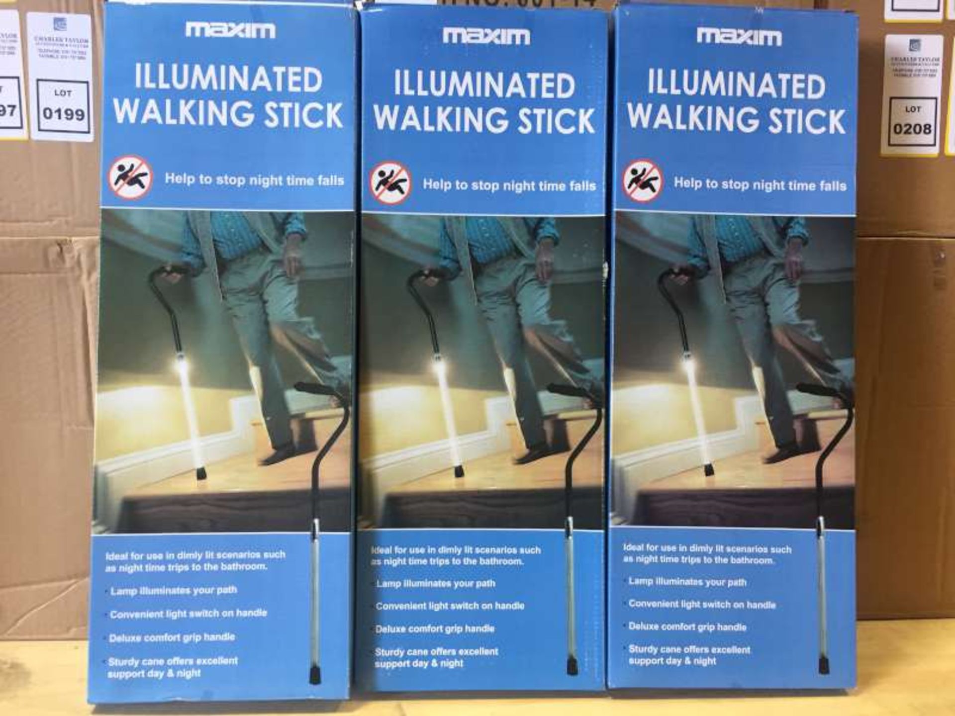 16 X MAXIM ILLUMINATED WALKING STICKS IN 1 BOX