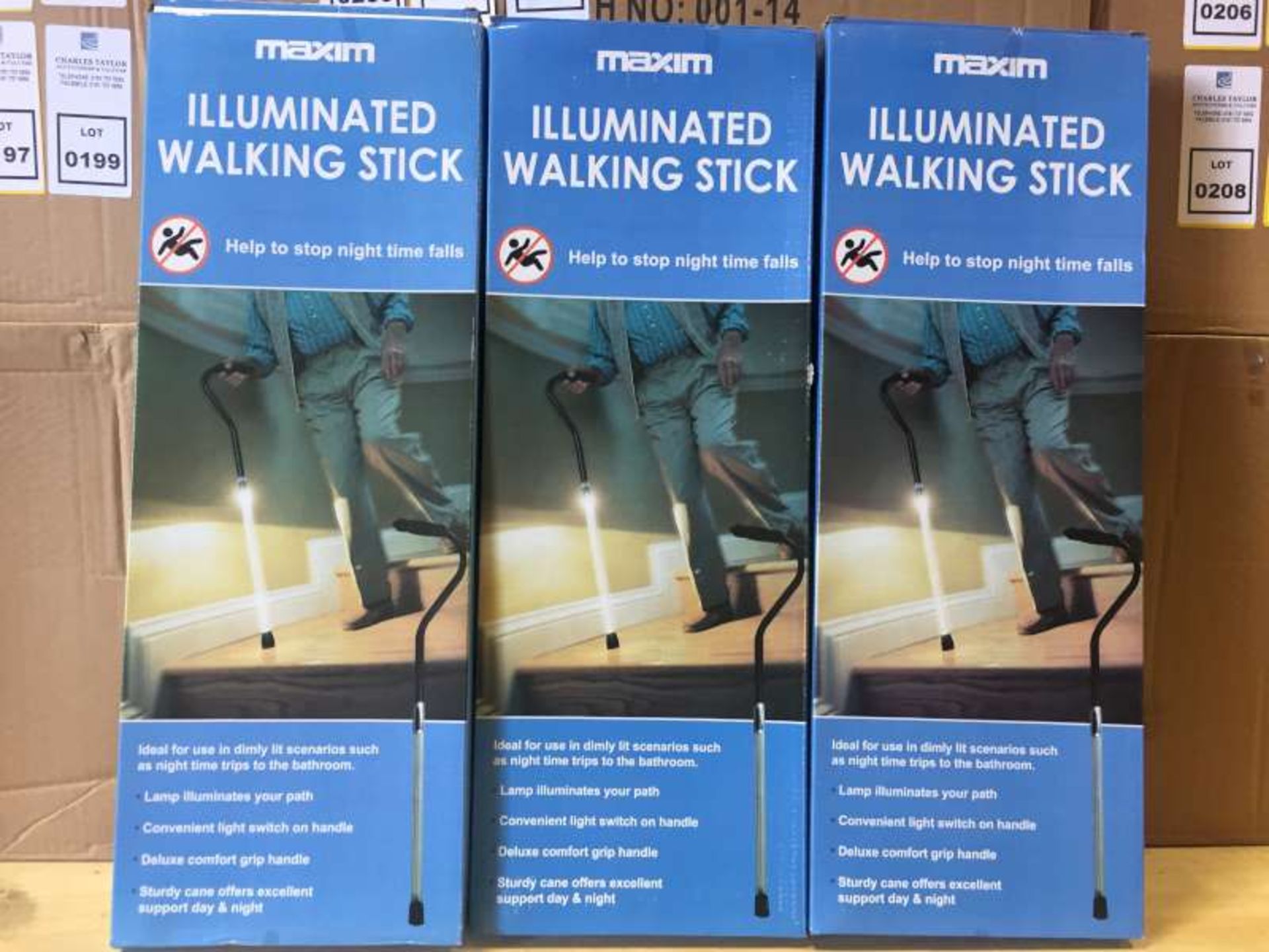 16 X MAXIM ILLUMINATED WALKING STICKS IN 1 BOX