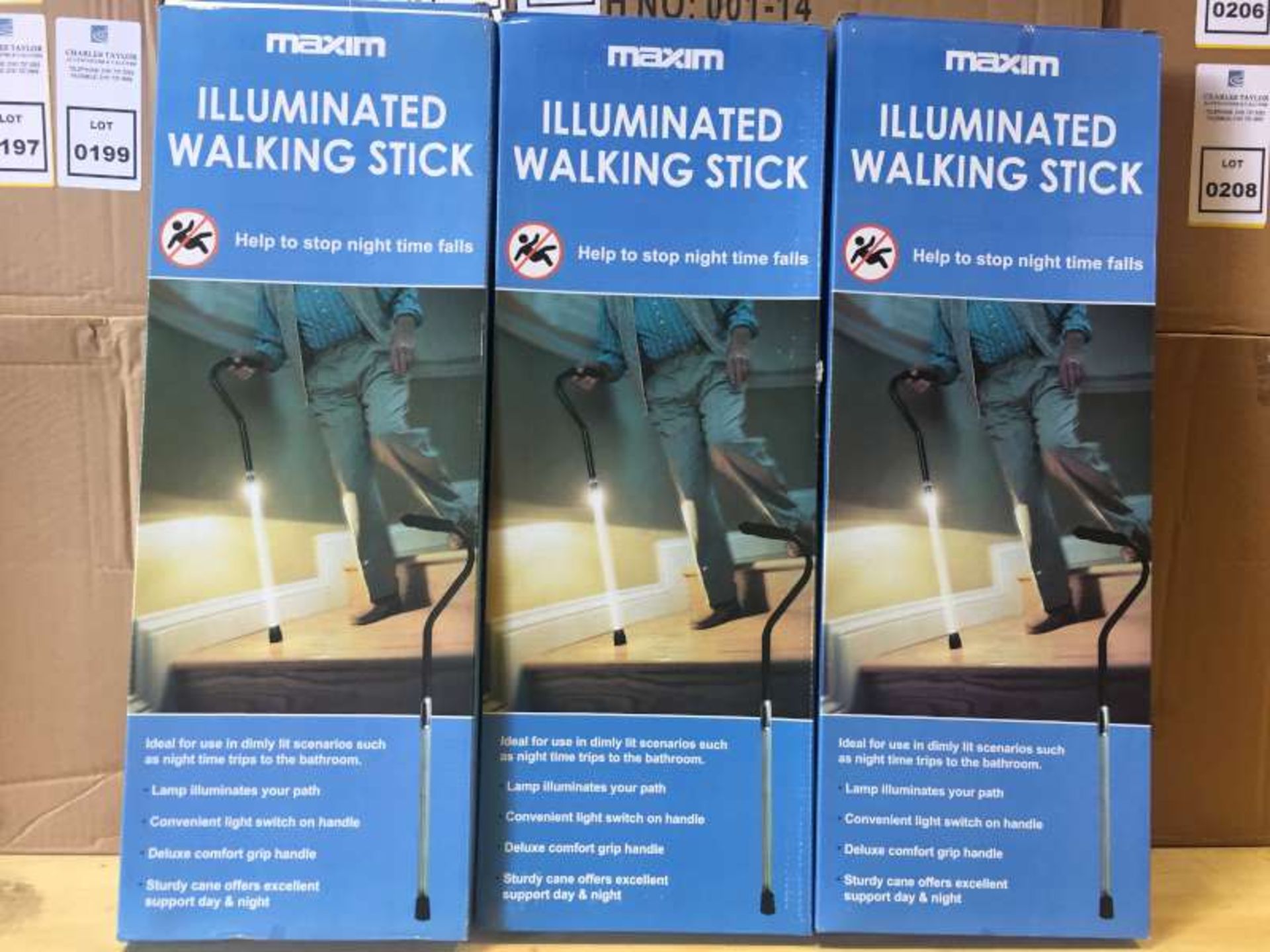 16 X MAXIM ILLUMINATED WALKING STICKS IN 1 BOX