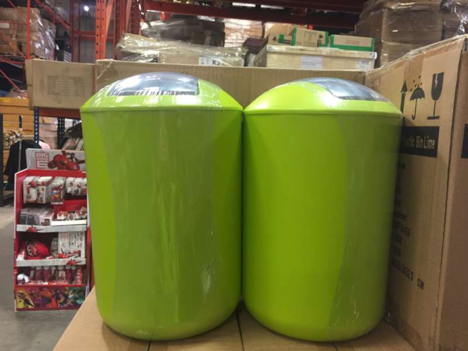 30 X LIME GREEN COLOURED WASTE BINS IN 15 BOXES