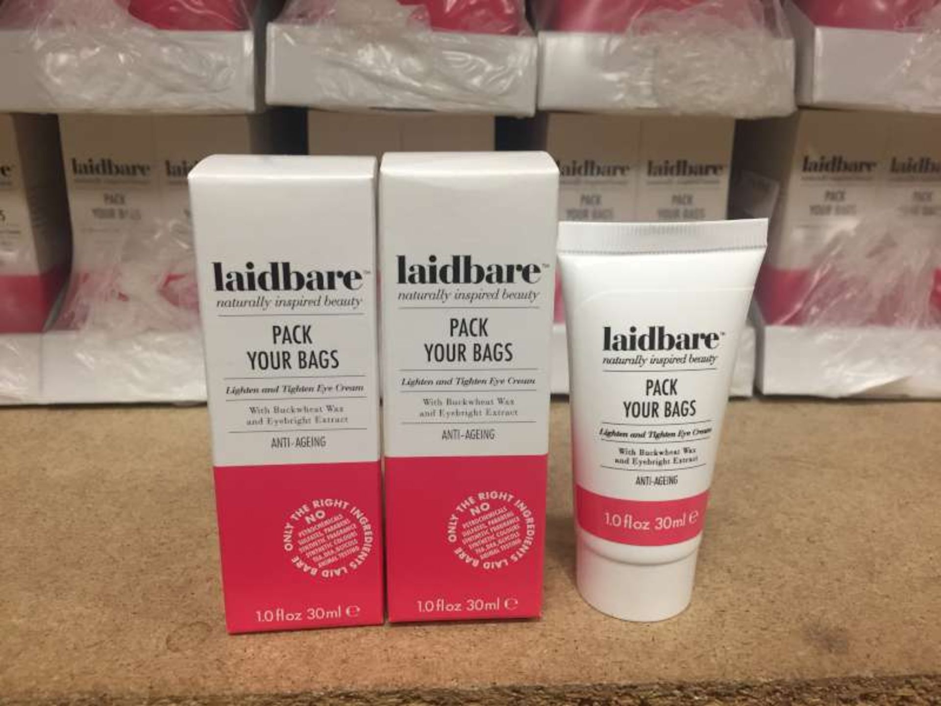 24 X 30ML TUBES OF LAIDBARE LIGHTEN AND TIGHTEN ANTI AGEING EYE CREAM