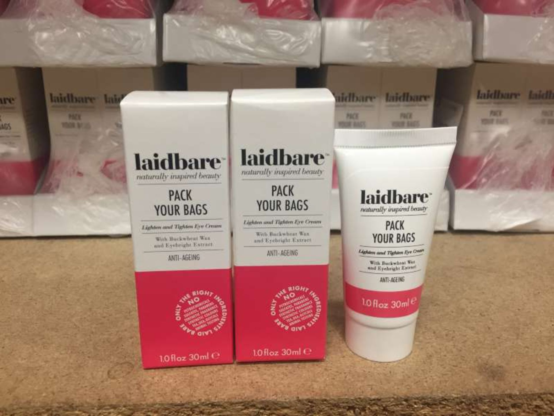 24 X 30ML TUBES OF LAIDBARE LIGHTEN AND TIGHTEN ANTI AGEING EYE CREAM