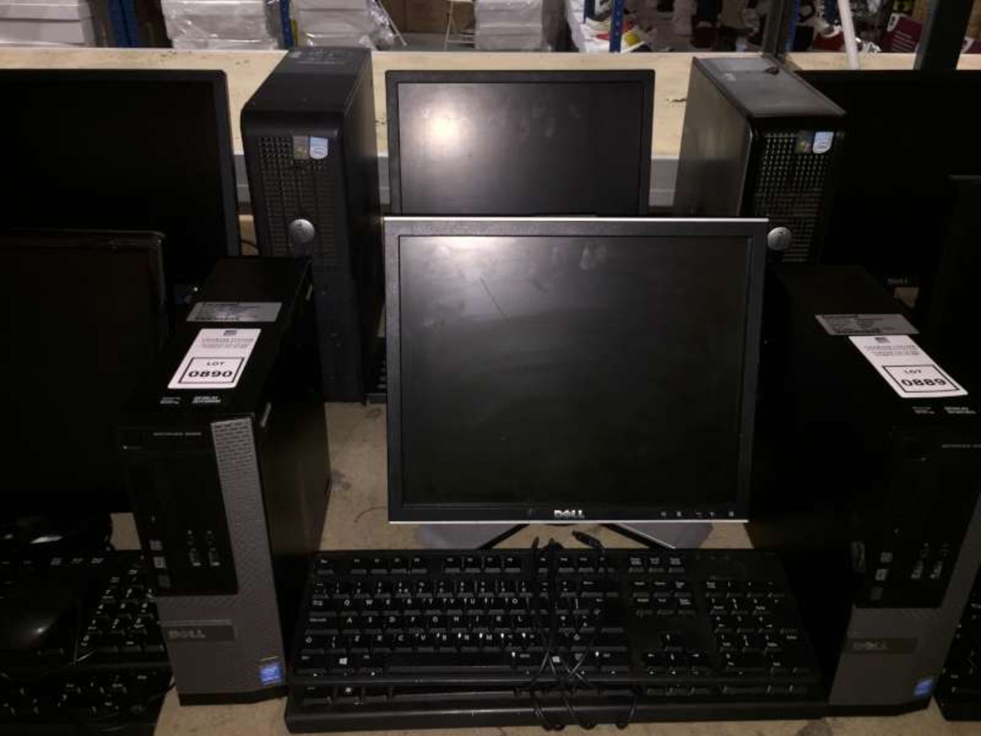 2 X DELL PC BASE UNITS WITH 2 X DELL FLATSCREEN MONITORS, 3 X COMPUTER KEYBOARDS, 1 X COMPUTER