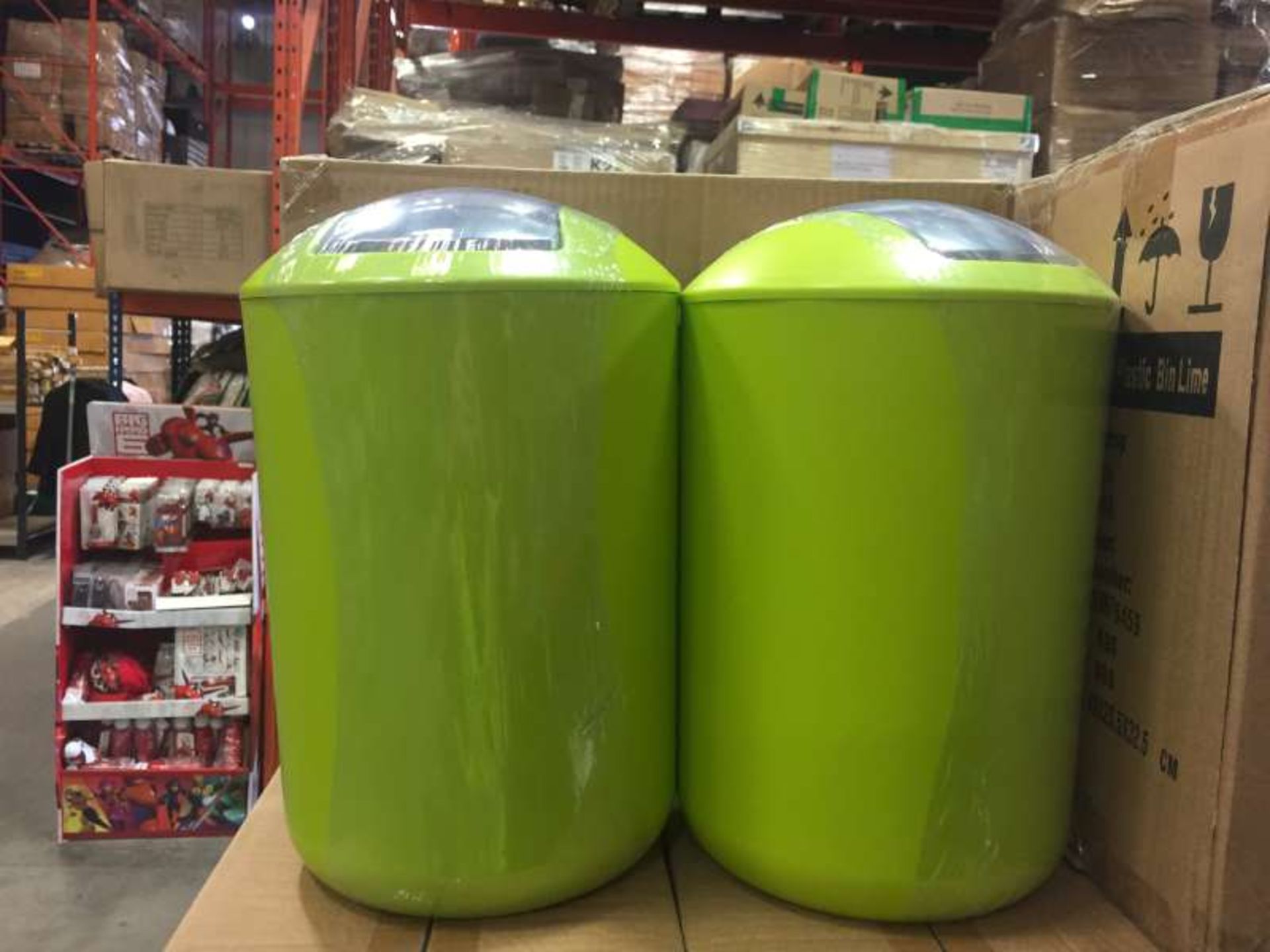 30 X LIME GREEN COLOURED WASTE BINS IN 15 BOXES