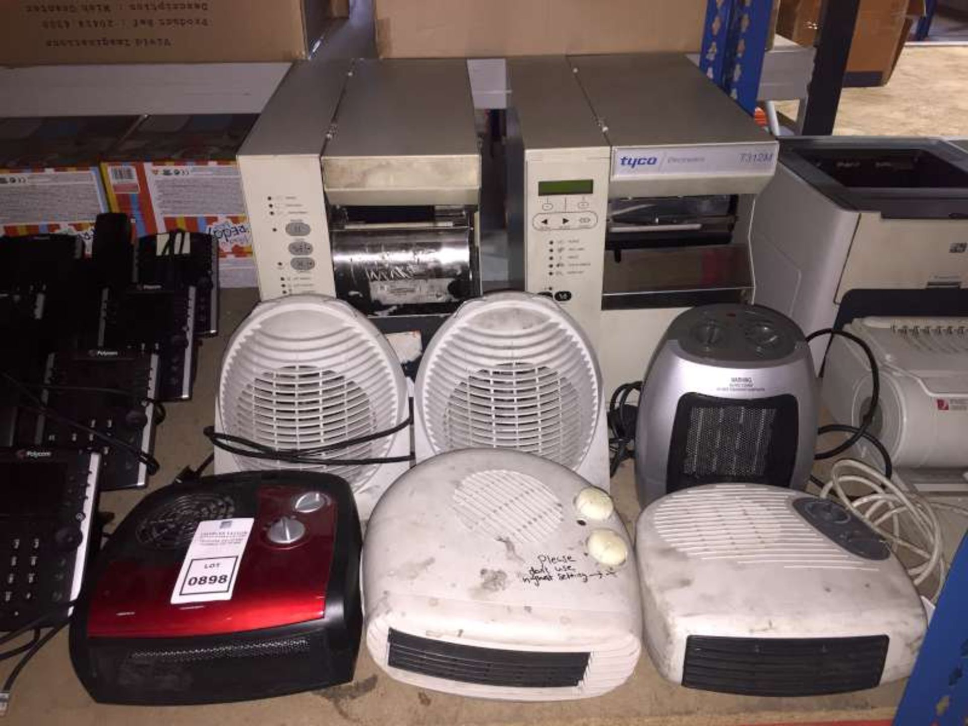 LOT CONTAINING 6 X HEATERS AND 2 X TYCO ELECTRONICS T312M PRINTERS