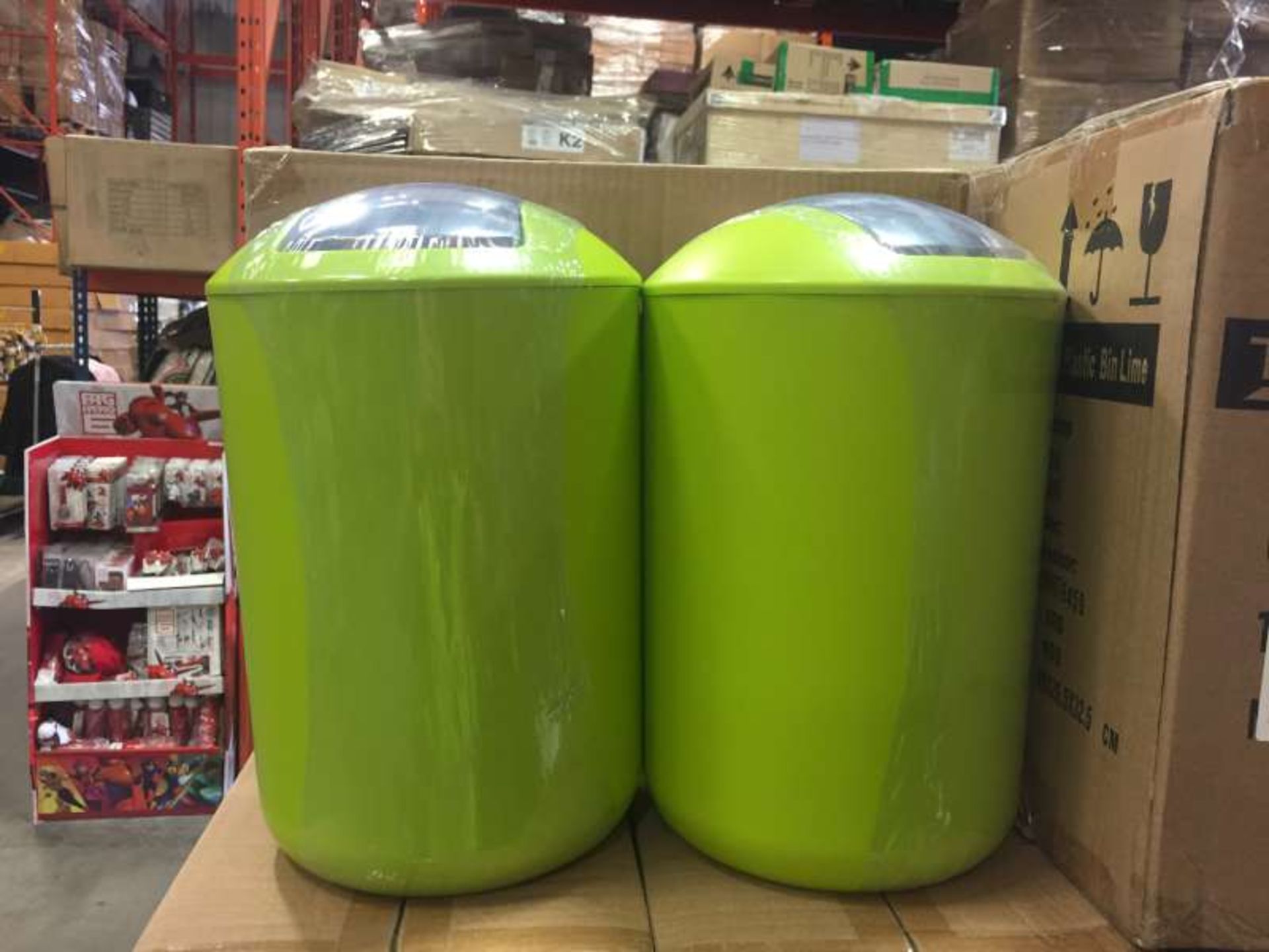 30 X LIME GREEN COLOURED WASTE BINS IN 15 BOXES
