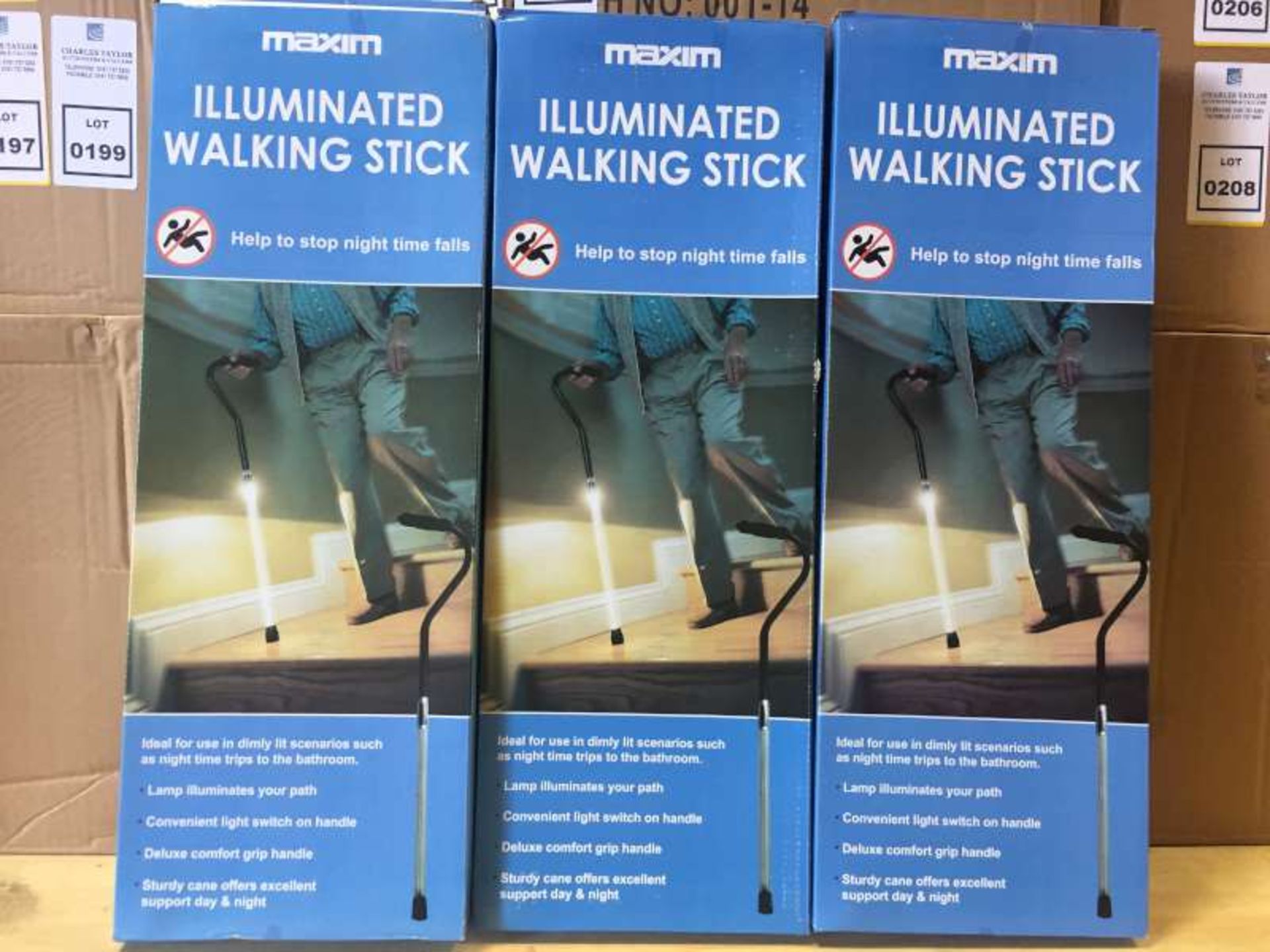 16 X MAXIM ILLUMINATED WALKING STICKS IN 1 BOX