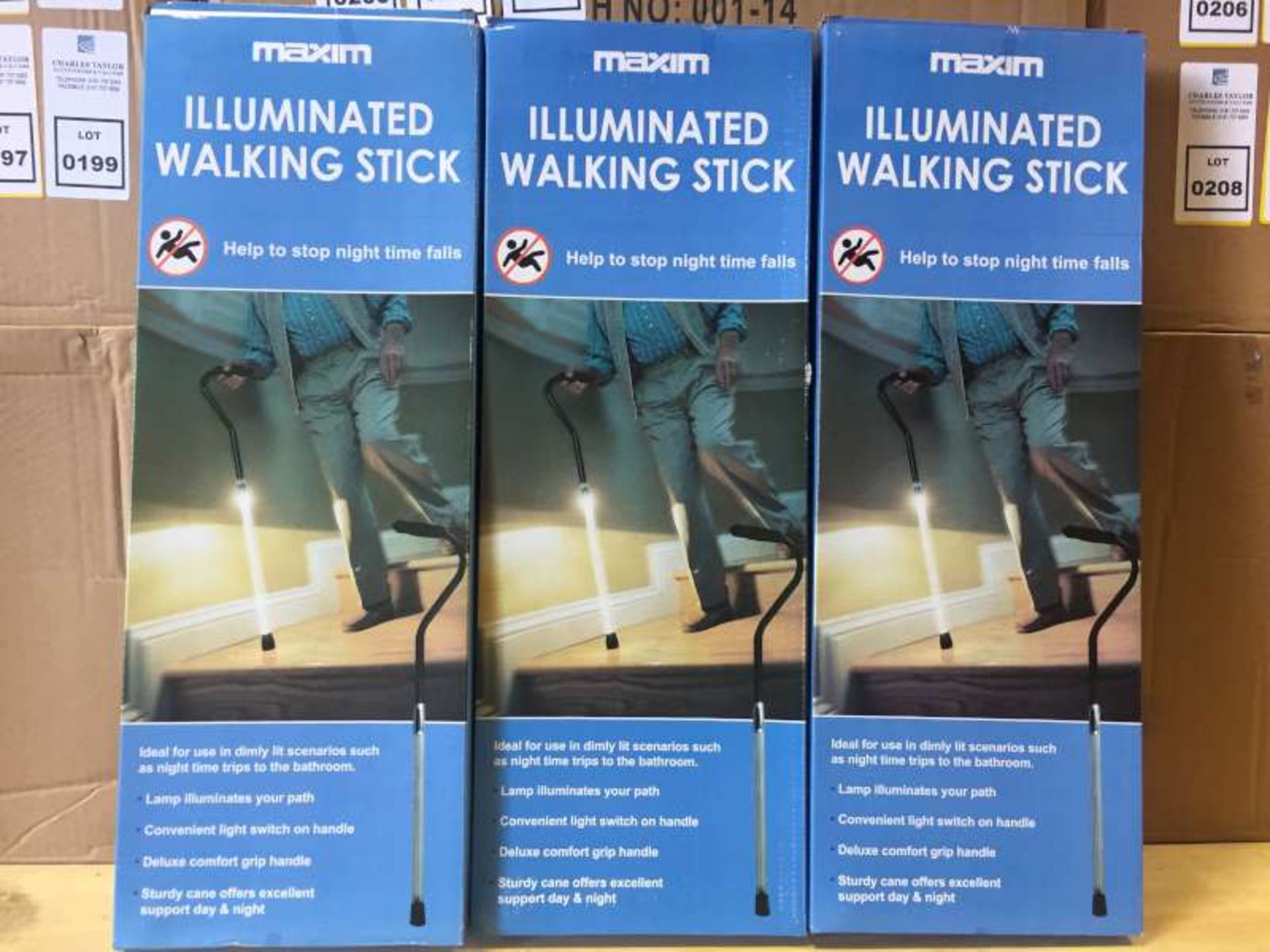 16 X MAXIM ILLUMINATED WALKING STICKS IN 1 BOX