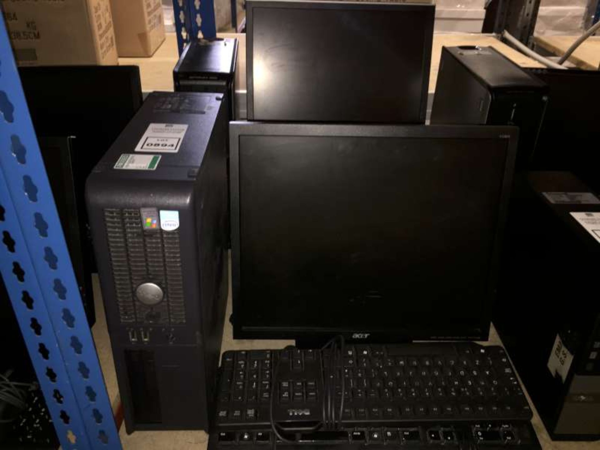 2 X DELL PC BASE UNITS, ACER / DELL FLATSCREEN MONITORS, 3 X COMPUTER KEYBOARDS