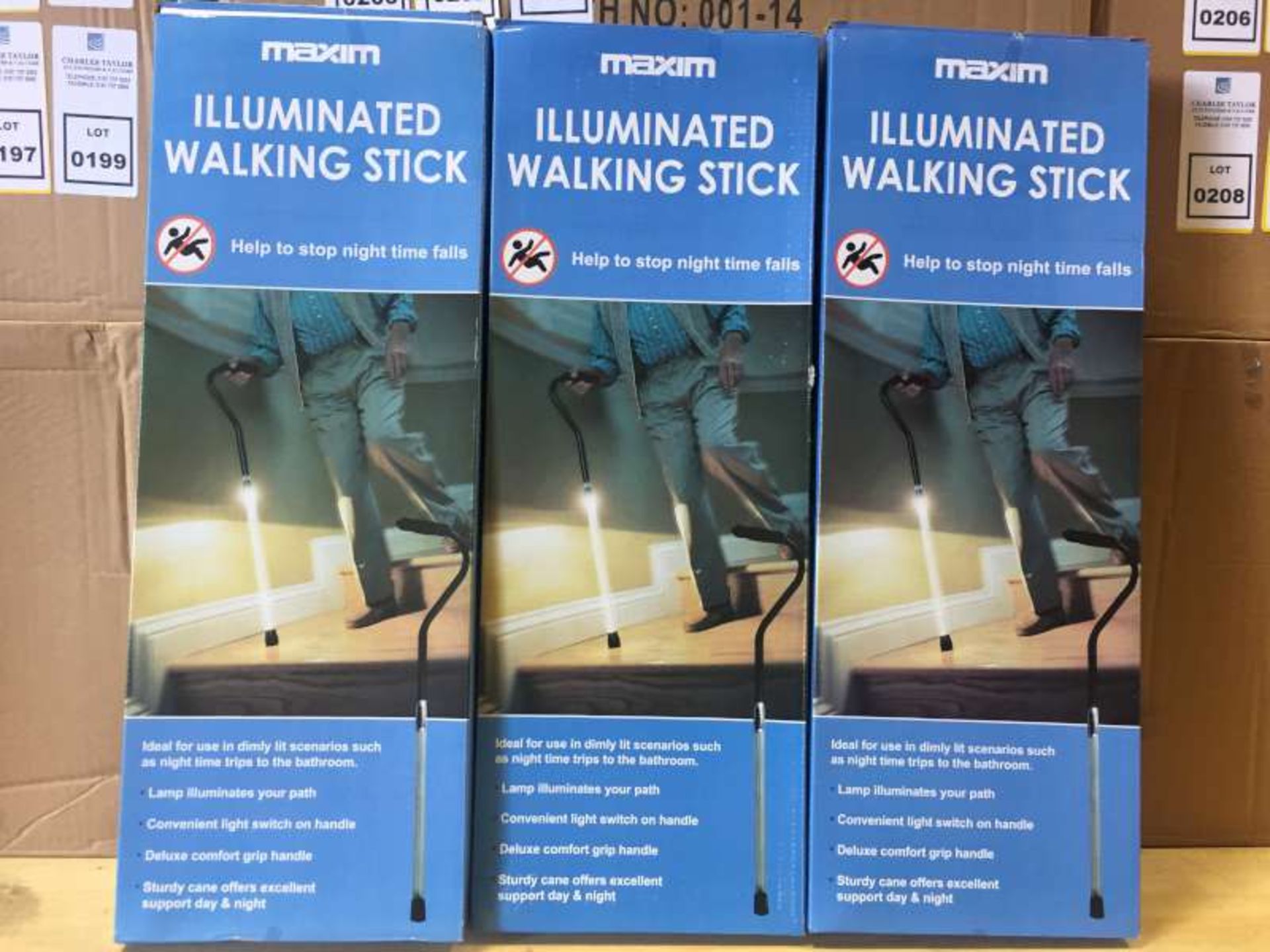 16 X MAXIM ILLUMINATED WALKING STICKS IN 1 BOX