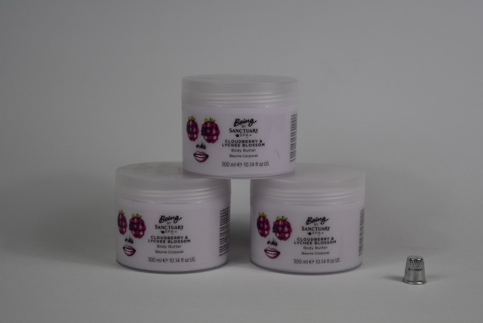 30 X 300 ML TUBS OF BEING BY SANCTUARY SPA CLOUDBERRY AND LYCHEE BLOSSOM BODY BUTTER