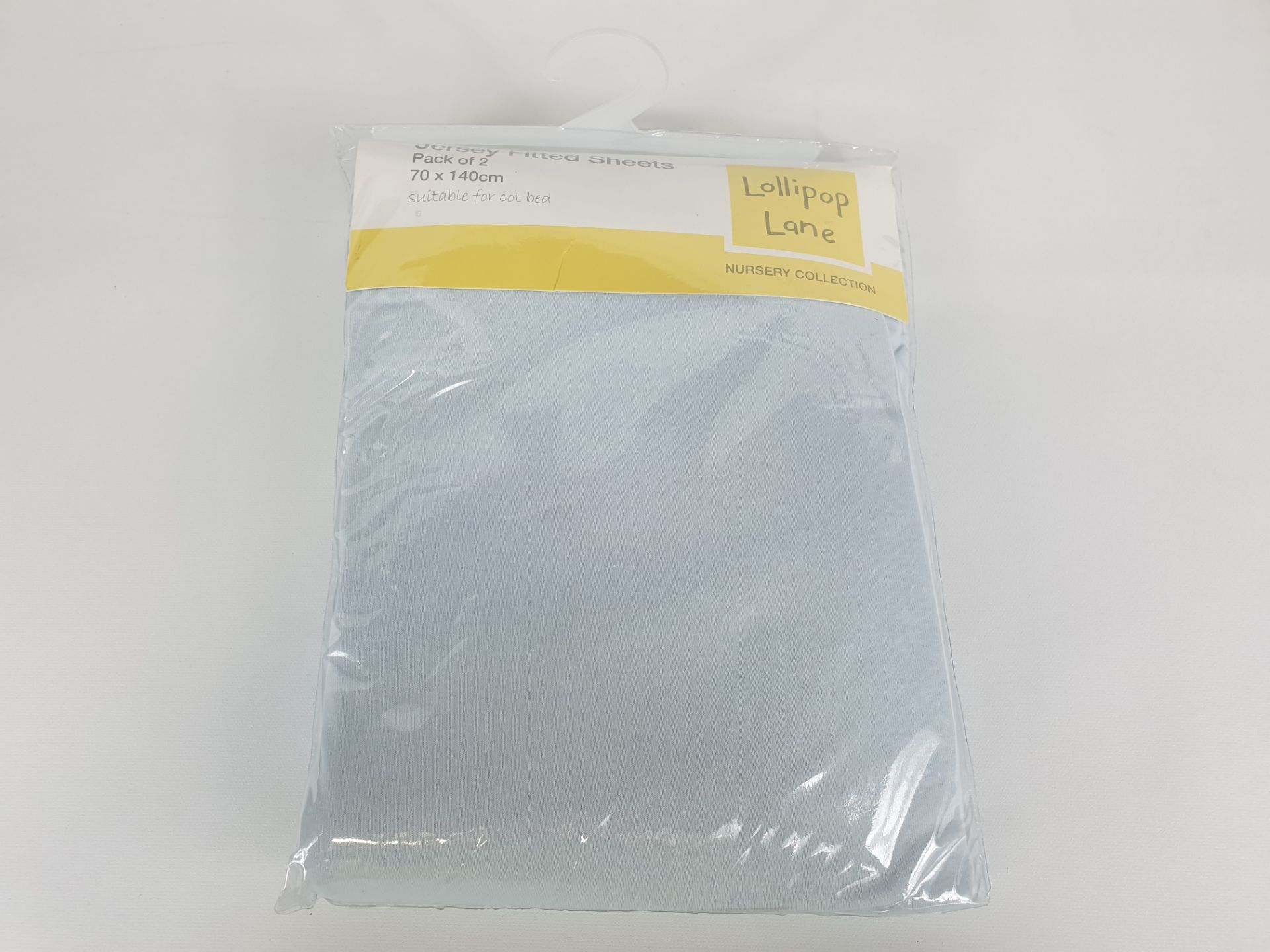 29 X PACKS OF 2 BLUE LOLLIPOP LANE JERSEY FITTED SHEETS SIZE 70 X 140 CM