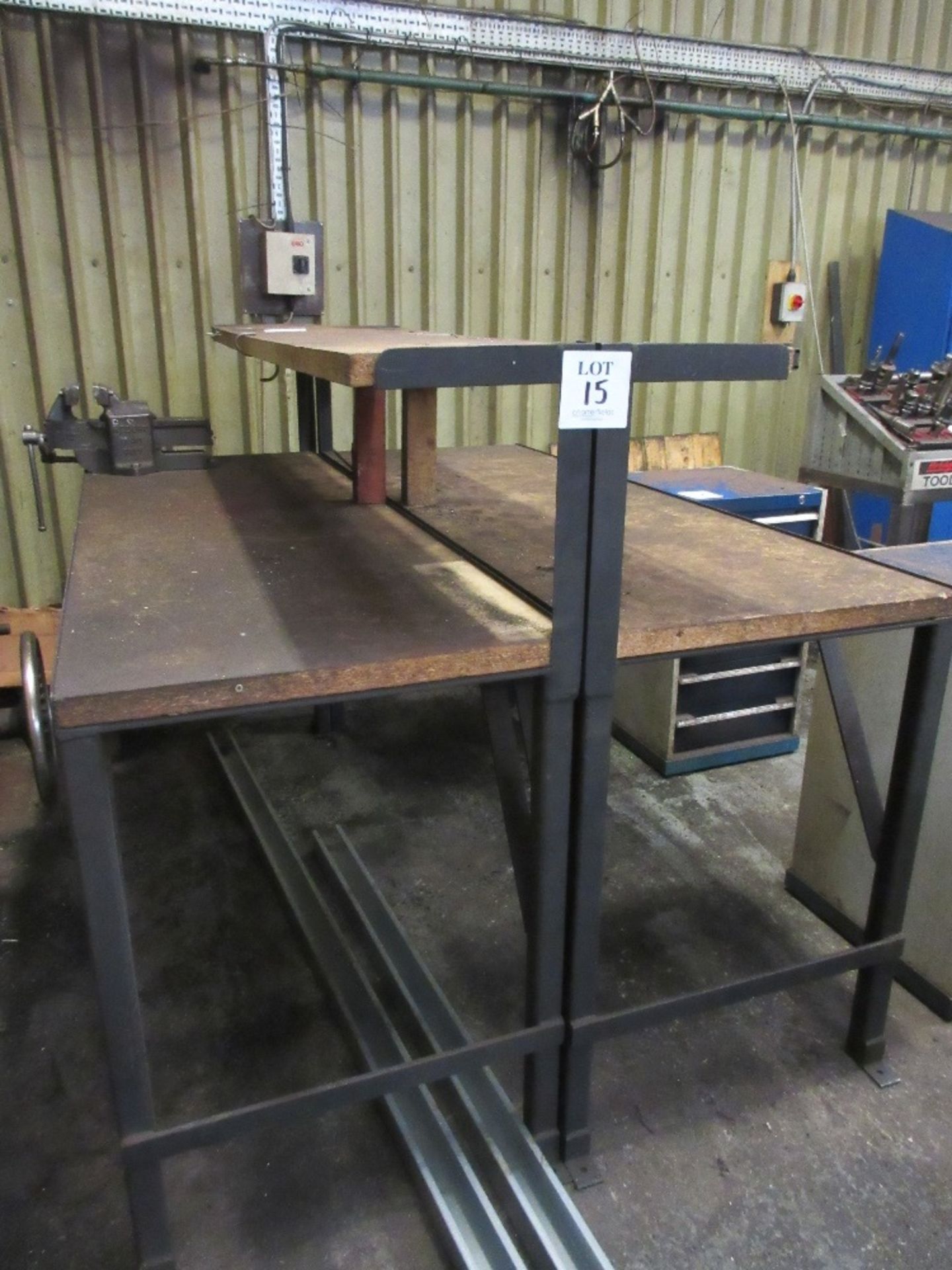 2 - Benches incorporating upper shelf, one with Record vice