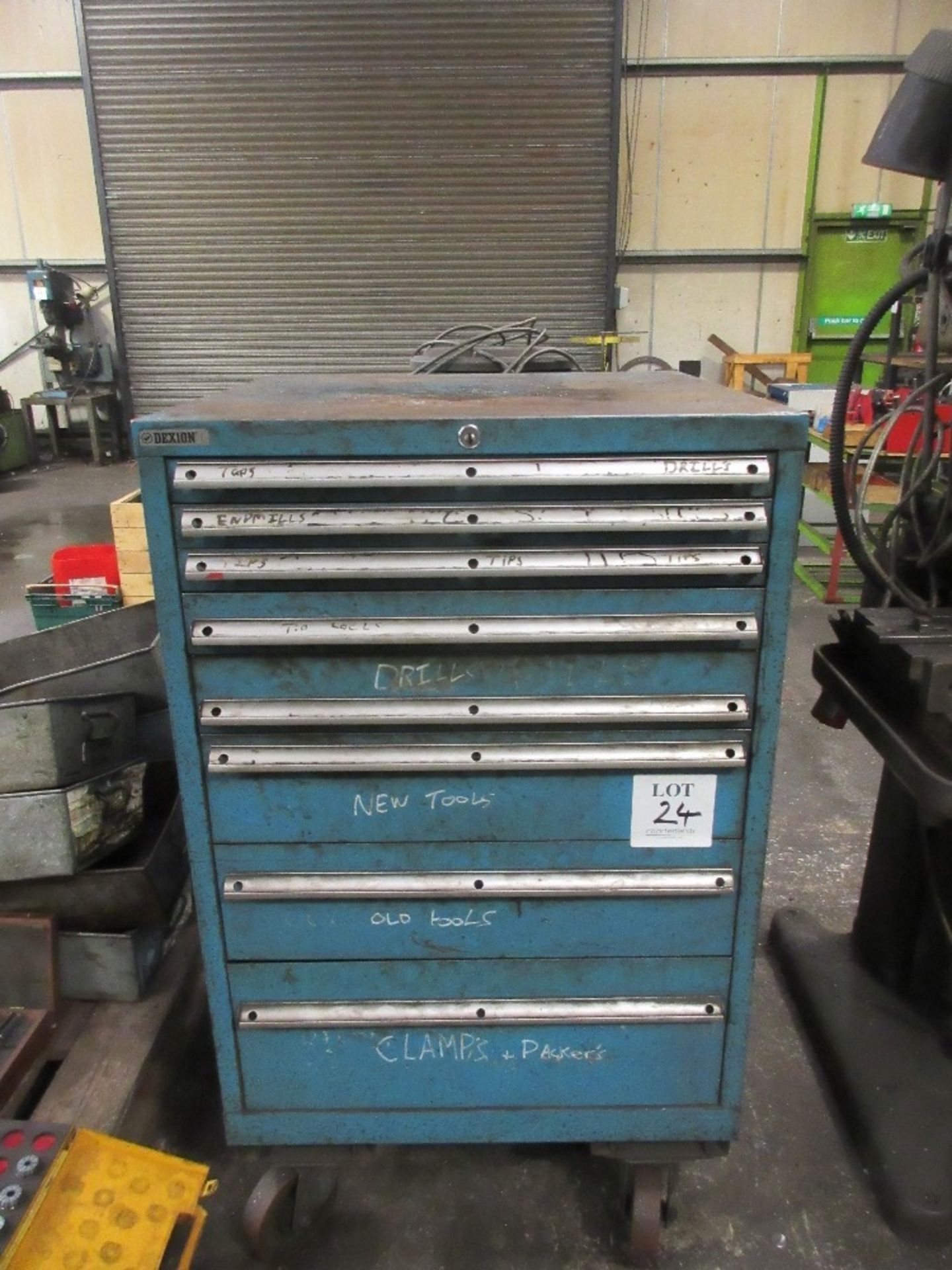 Tooling cabinet containing taps, drills, tips, endmills etc