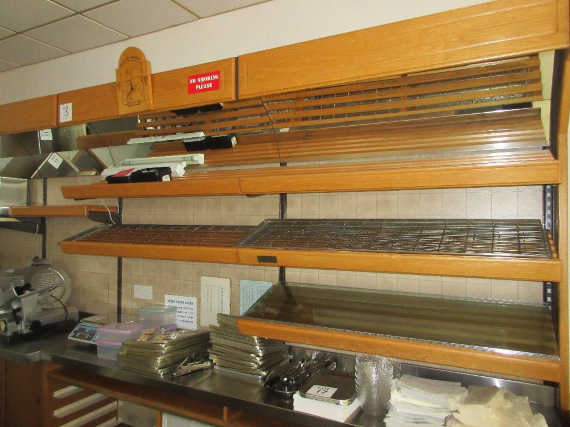 Wall mounted timber display shelving system providing 2 - 82cm shelves, 5 - 120cm shelves, 2 - - Image 2 of 3