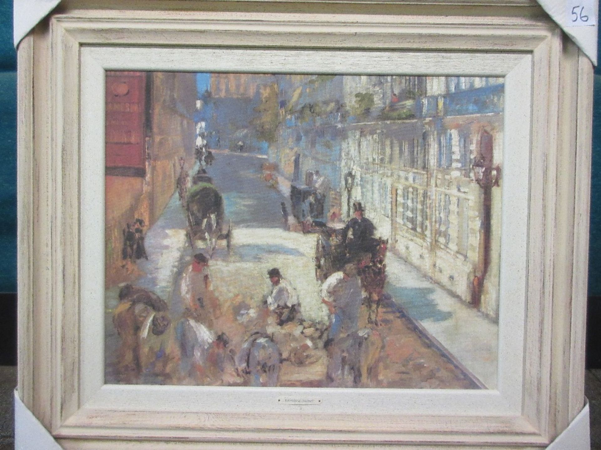 Edouard Manet - The Roadmenders; print on canvas in hand coloured frame. Picture size 55cm x 44cm