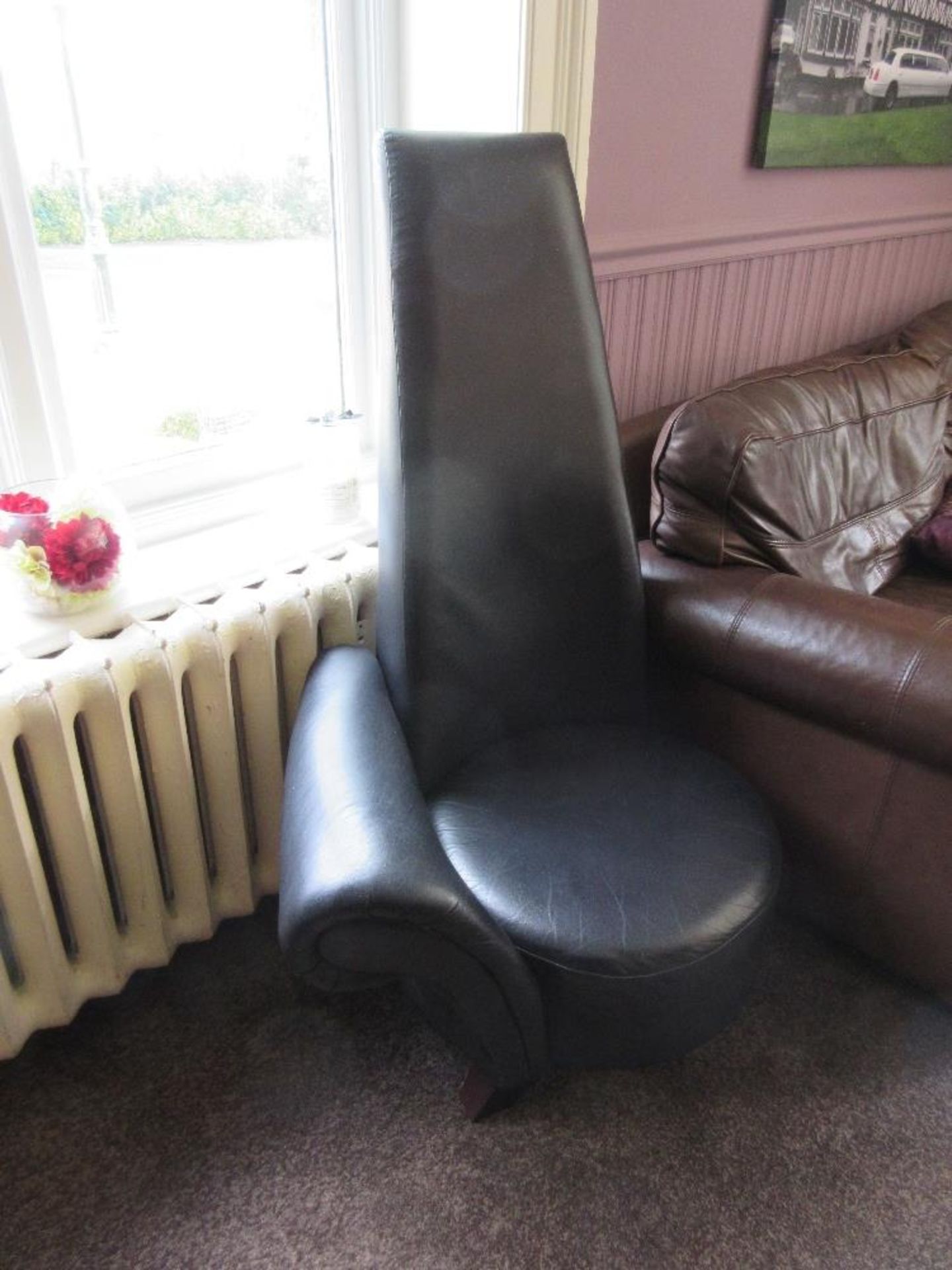 Black leatherette high back single armchair - Image 2 of 2