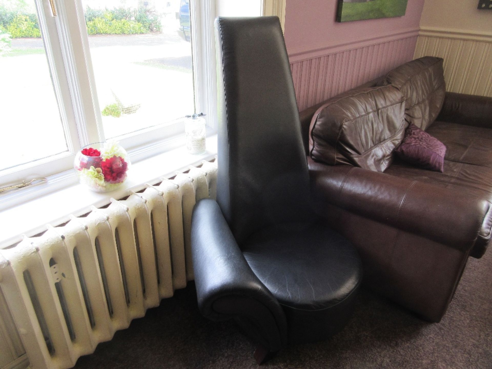 Black leatherette high back single armchair