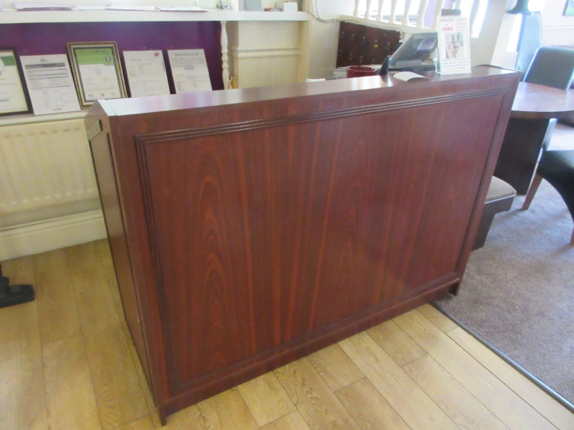 Dark oak reception counter 60inch x 24inch x 43inch