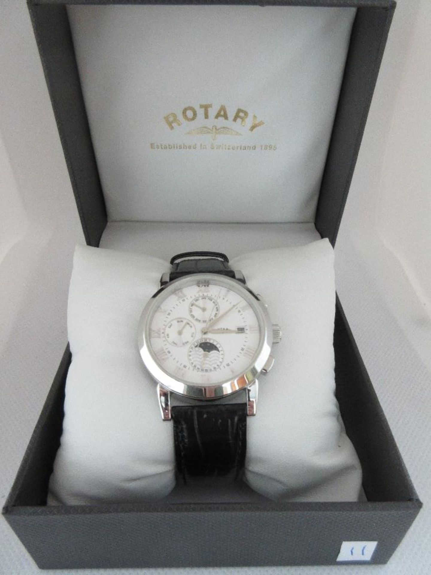 ROTARY MALE WATCH, MODEL GS02377/01, CASE DIAMETER 38MM, LEATHER STRAP, BOXED, RRP £ 259