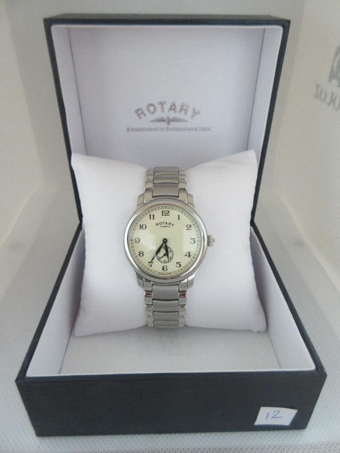 ROTARY MALE WATCH, MODEL GB02386/01, CASE DIAMETER 38MM, STAINLESS STEEL STRAP, BOXED, RRP £ 240