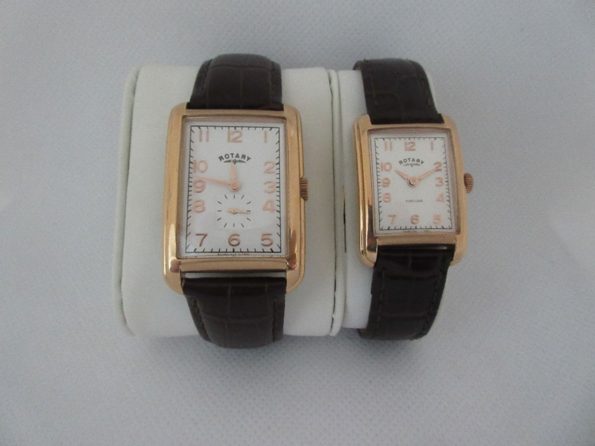 ROTARY SET WATCH, MODEL GS02699/01 & LS02699/01, CASE DIAMETER 29MM & 23MM, LEATHER STRAP, BOXED, - Image 3 of 4