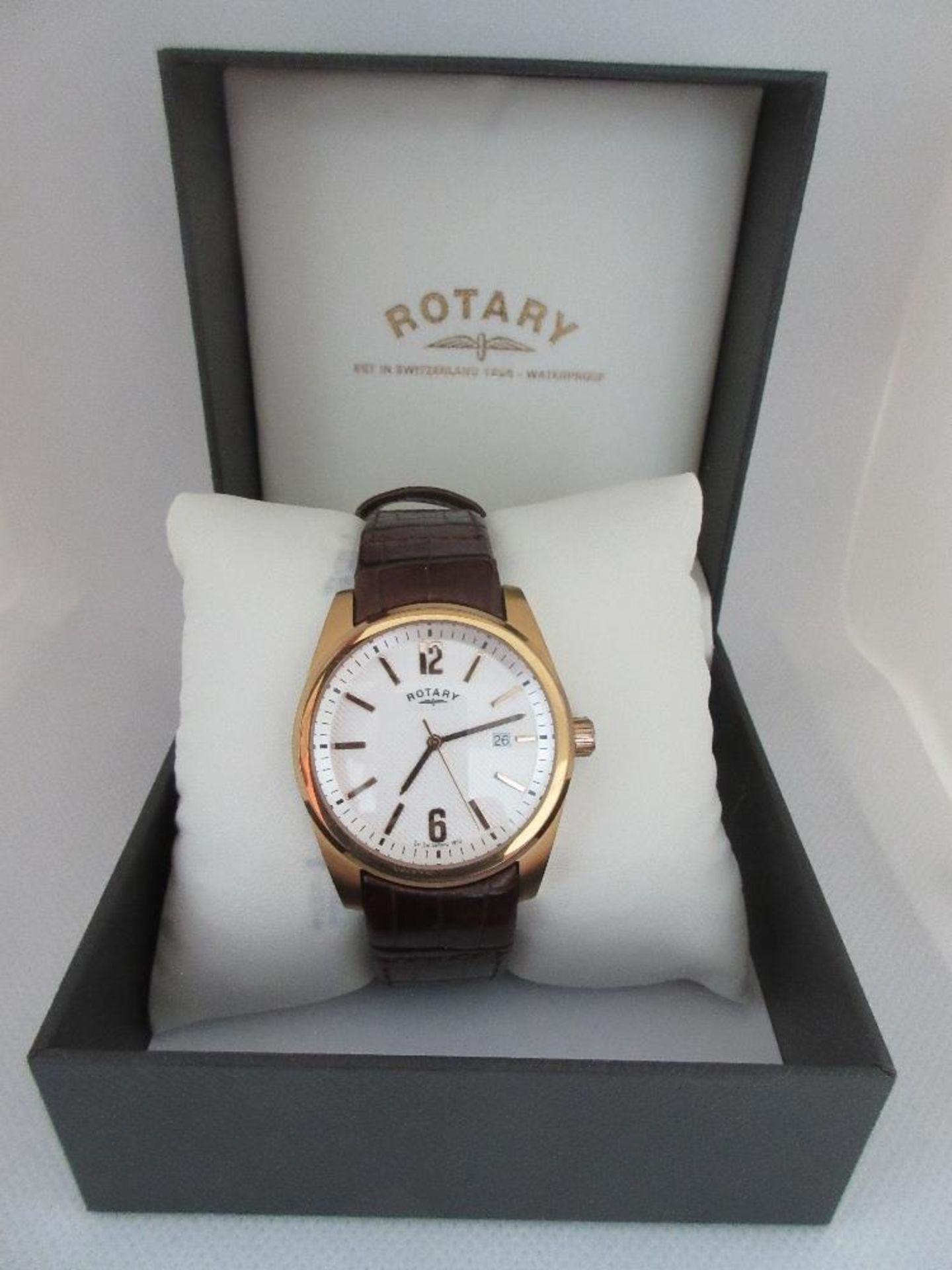 ROTARY MALE WATCH, MODEL GS02415/18, CASE DIAMETER 38MM, LEATHER STRAP, BOXED, RRP £ 119